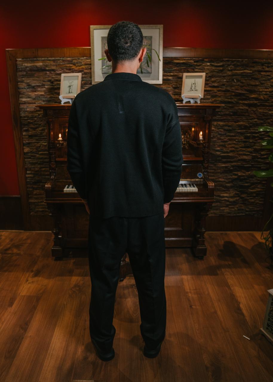 Black Knitted Button Up