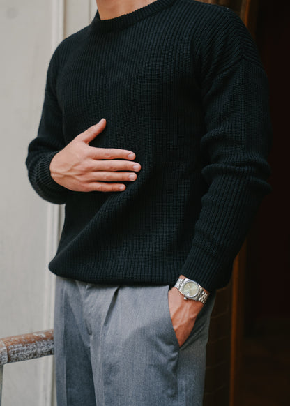 Black Ribbed Knitted Sweater+G Tailored