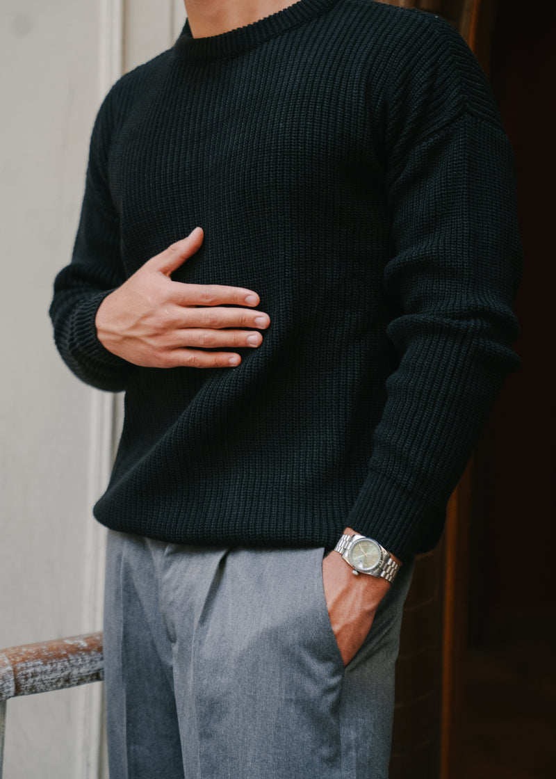 Black Ribbed Knitted Sweater+G Tailored
