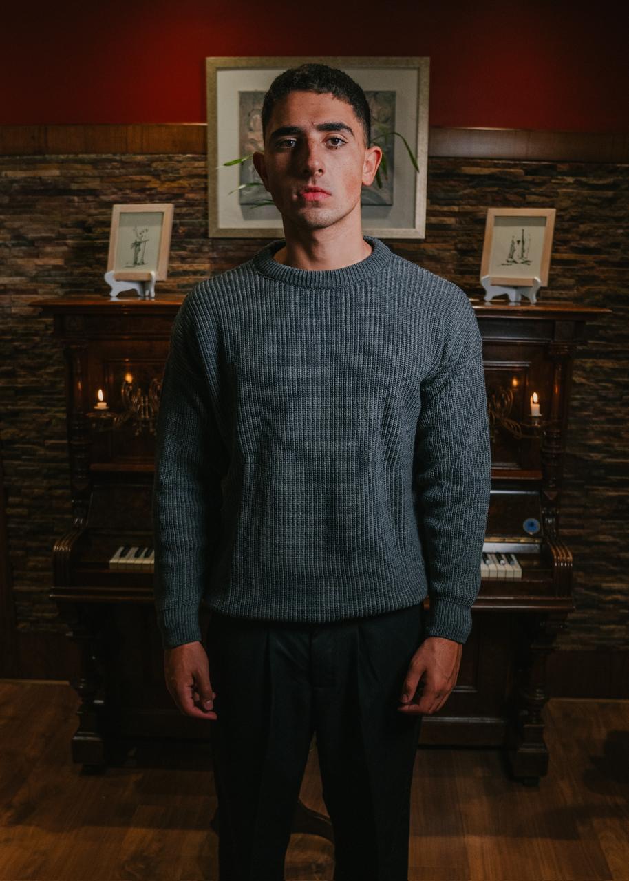 Grey Ribbed Knitted Sweater