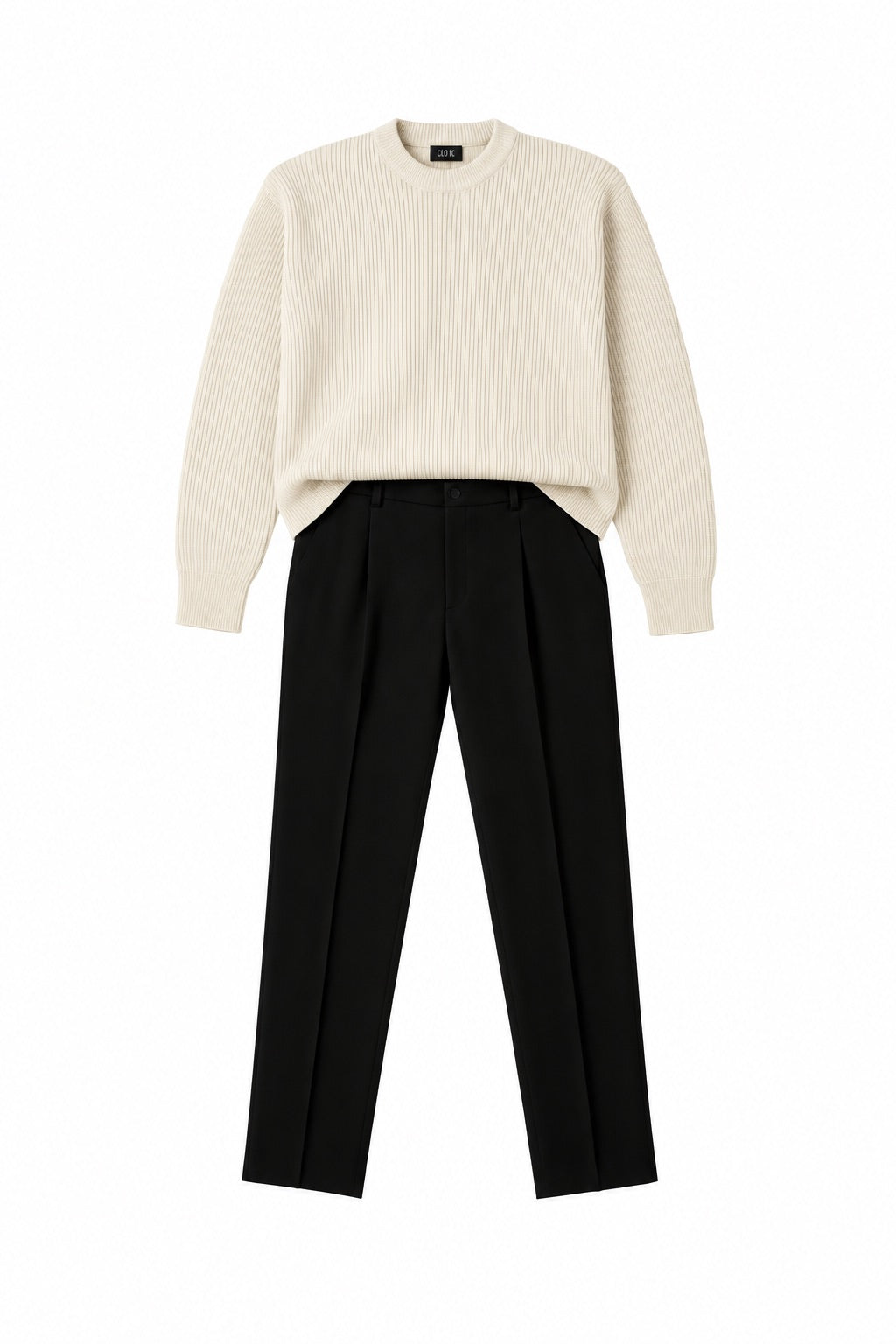 Cream Ribbed Sweater+B Tailored