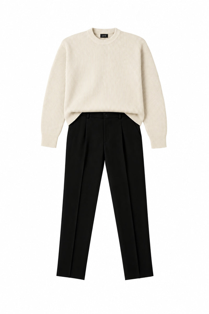Cream Ribbed Sweater+B Tailored