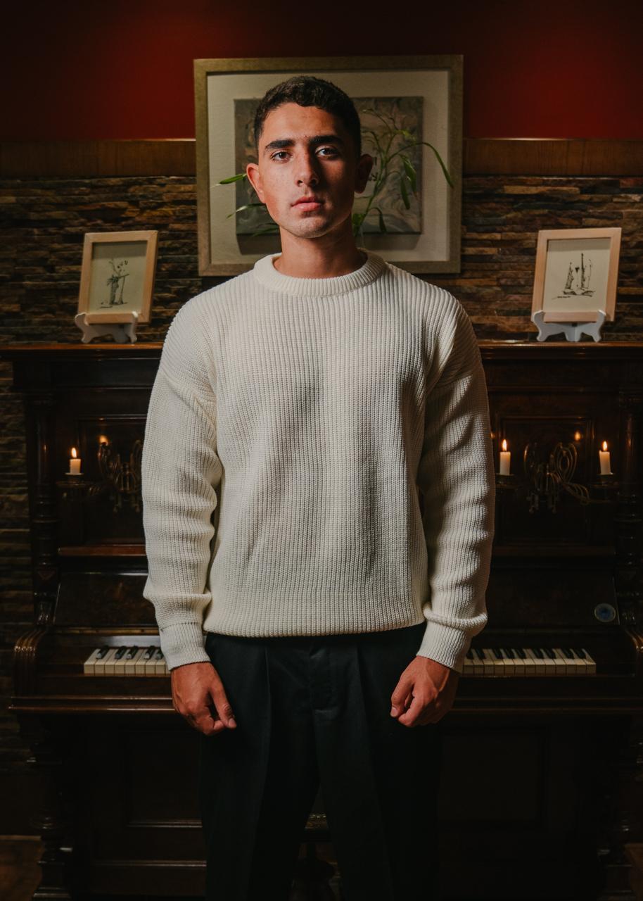 Cream Ribbed Knitted Sweater