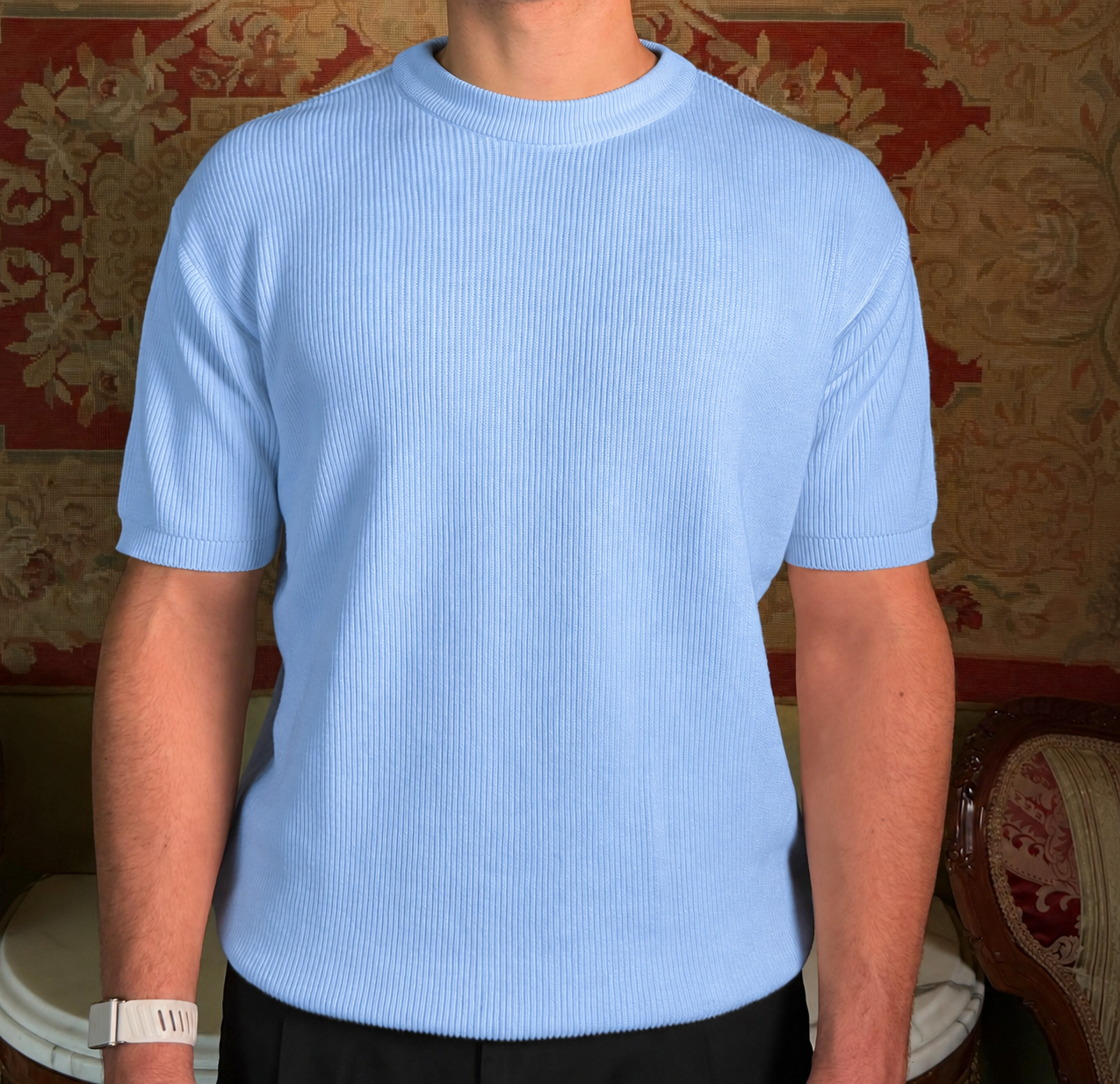 Baby Blue Round Knitted T-shirt
