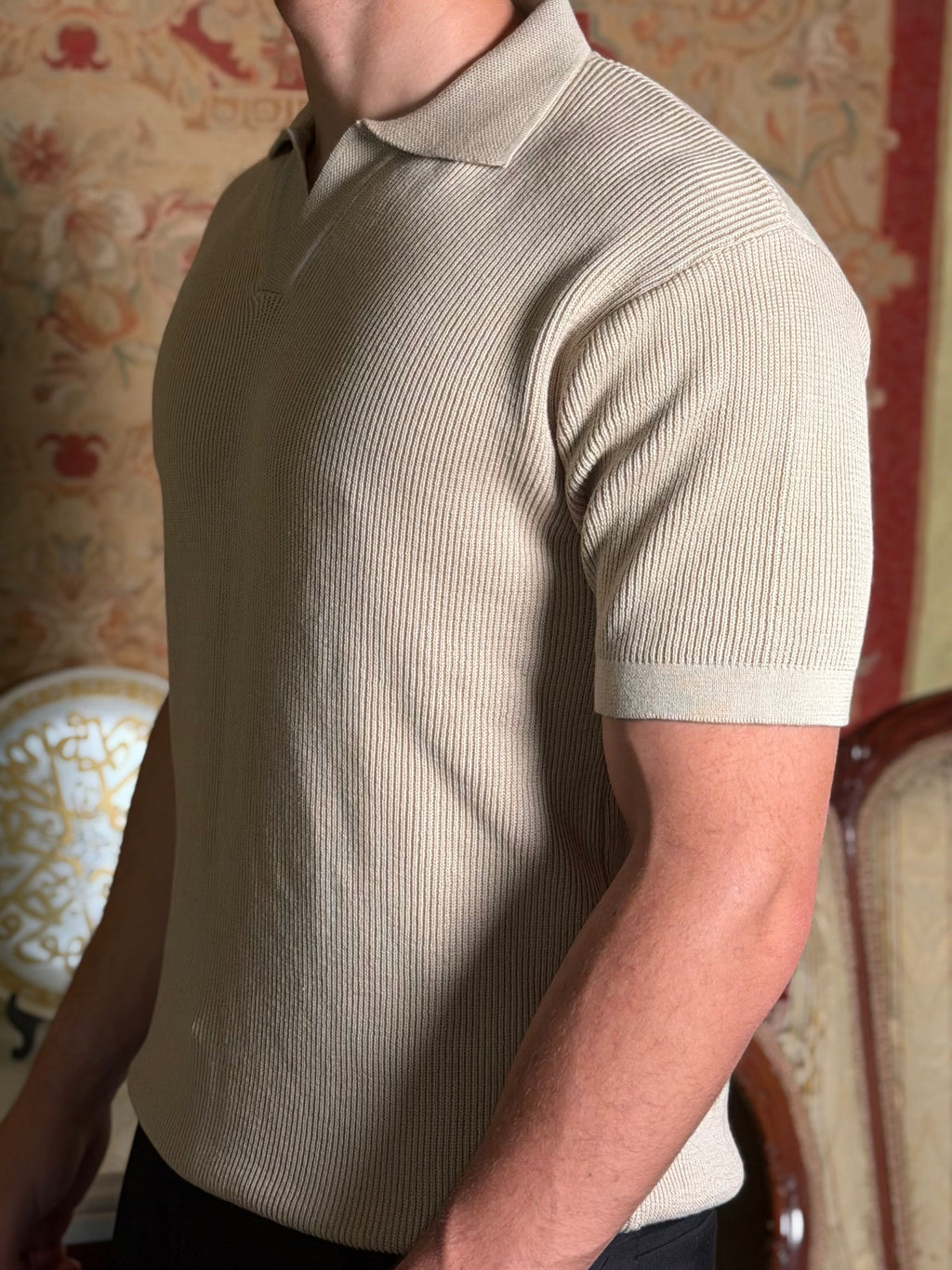 Beige Knitted Polo