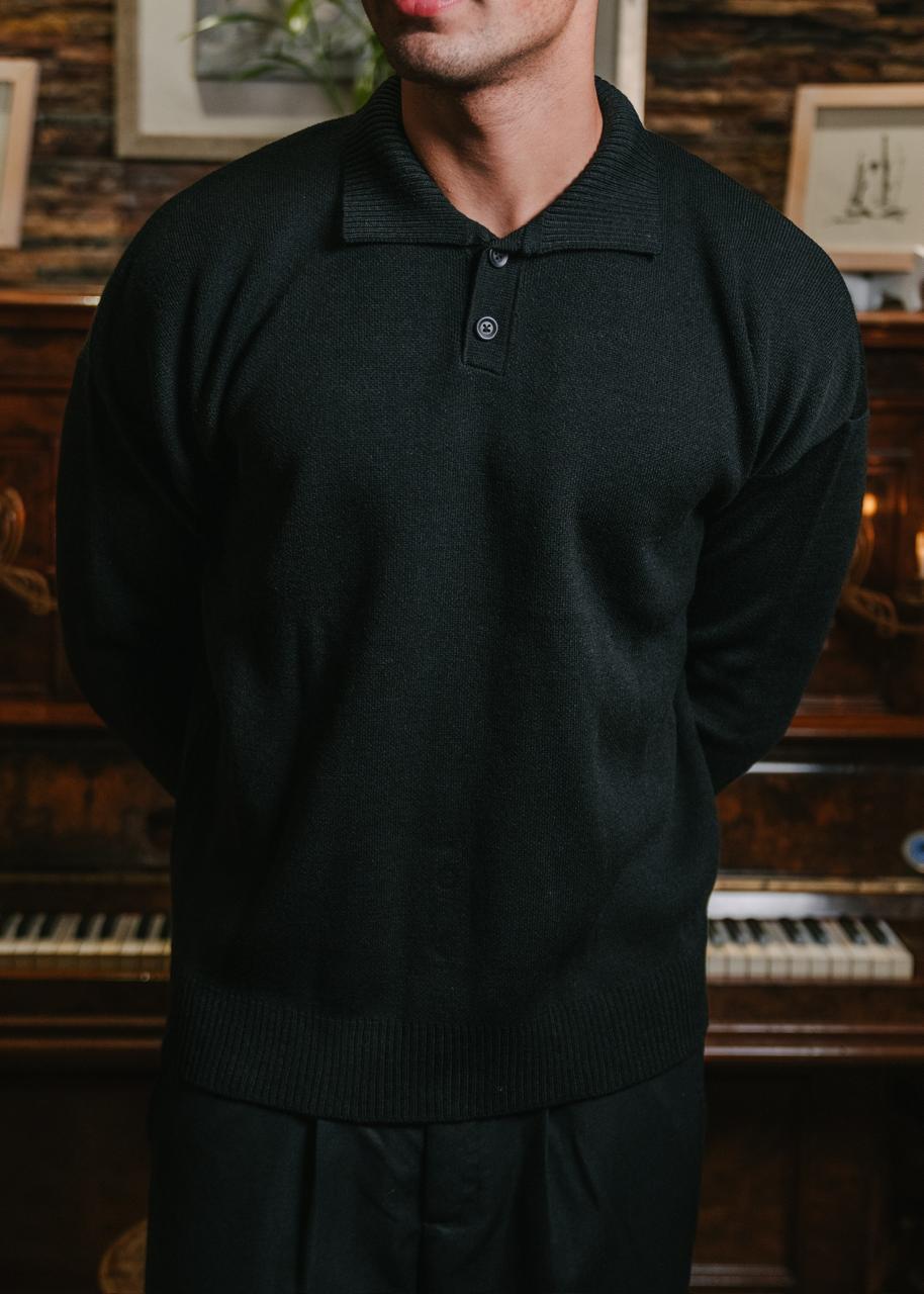 Black Knitted Button Up