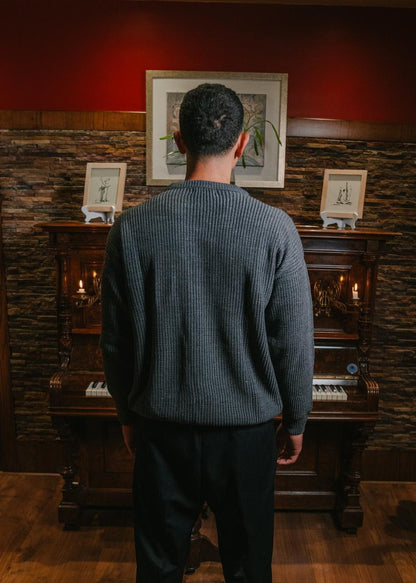 Grey Ribbed Knitted Sweater