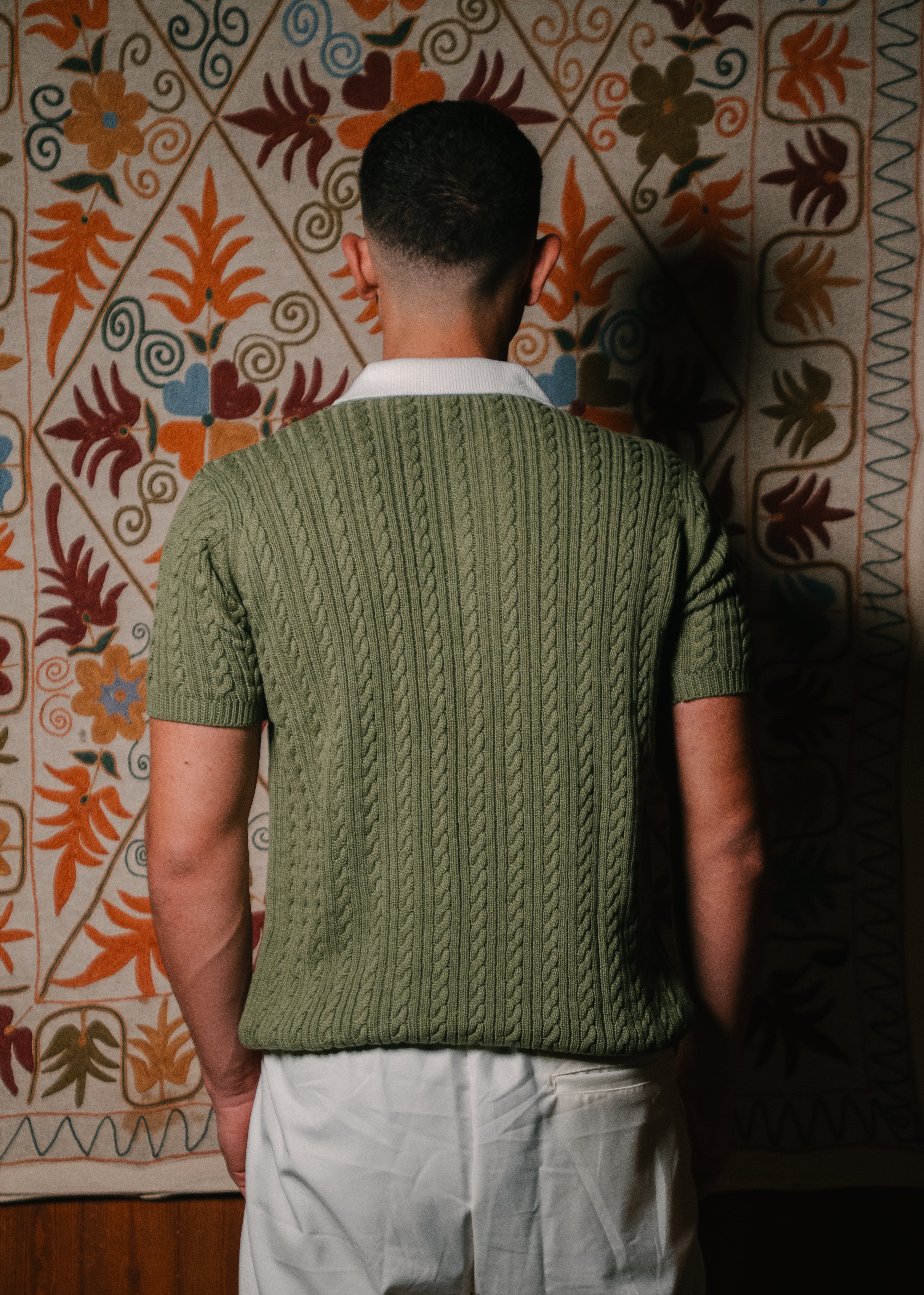 Sage Green Two Tone Knitted Polo