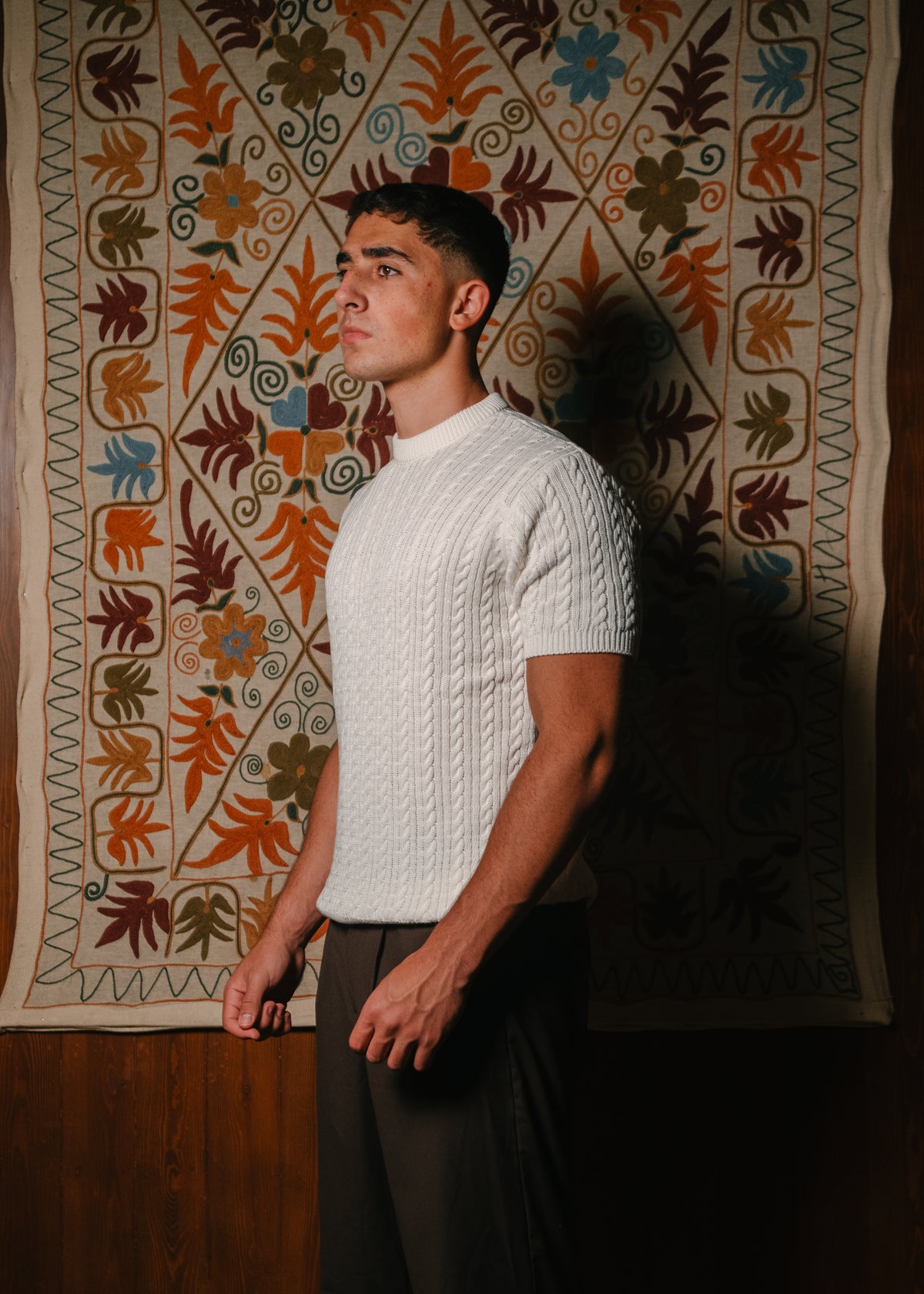 Cream Cable Knit Round Tshirt