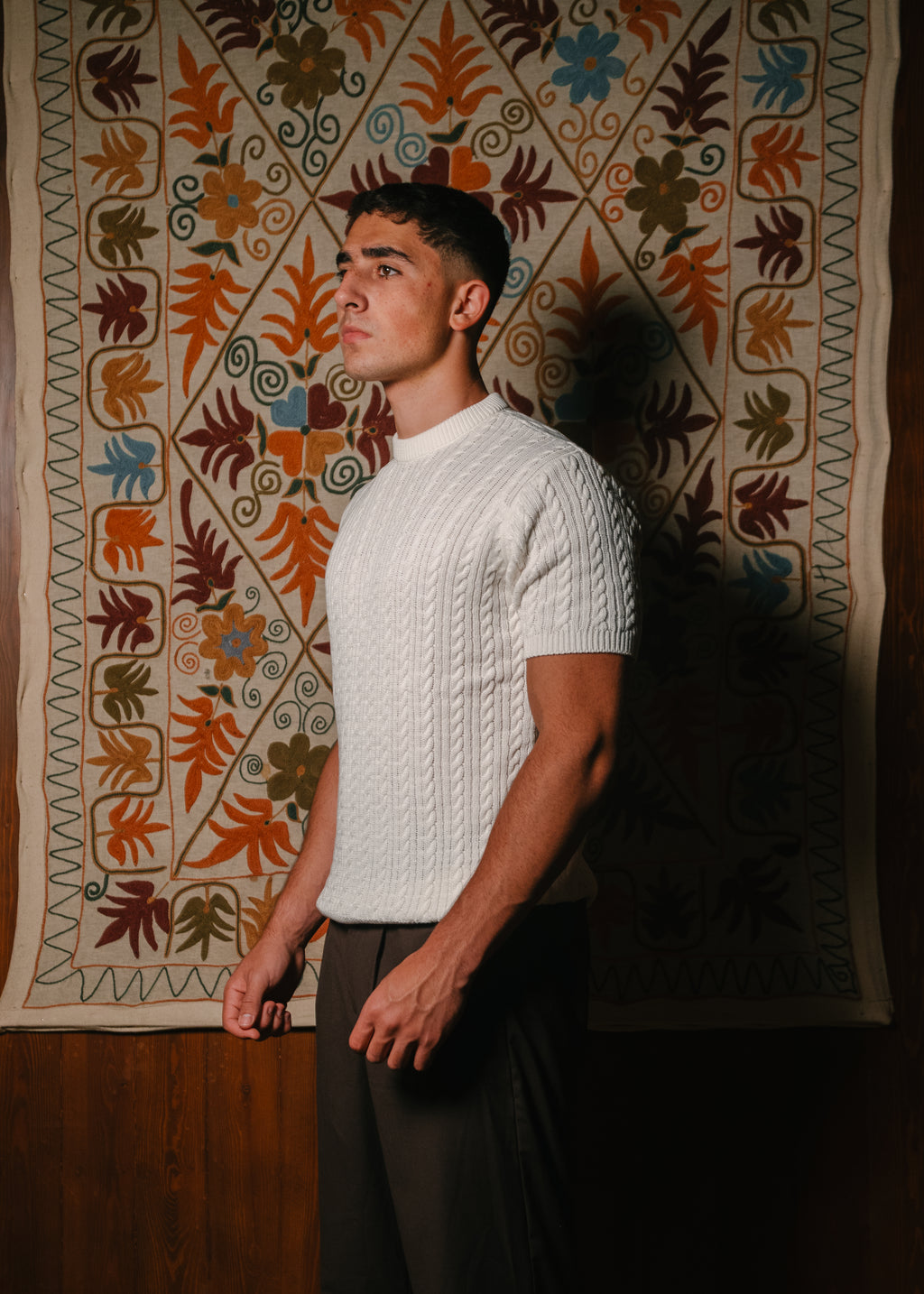 White Cable Knit Round Tshirt