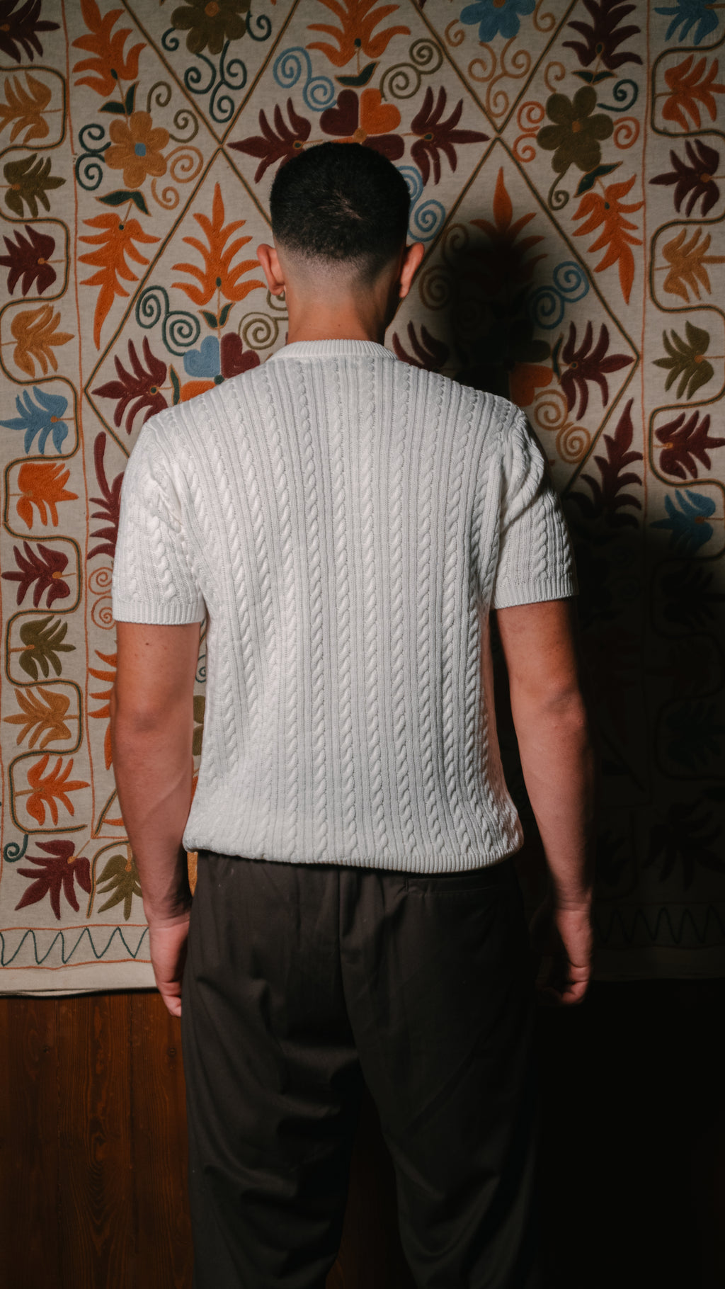 White Cable Knit Round Tshirt