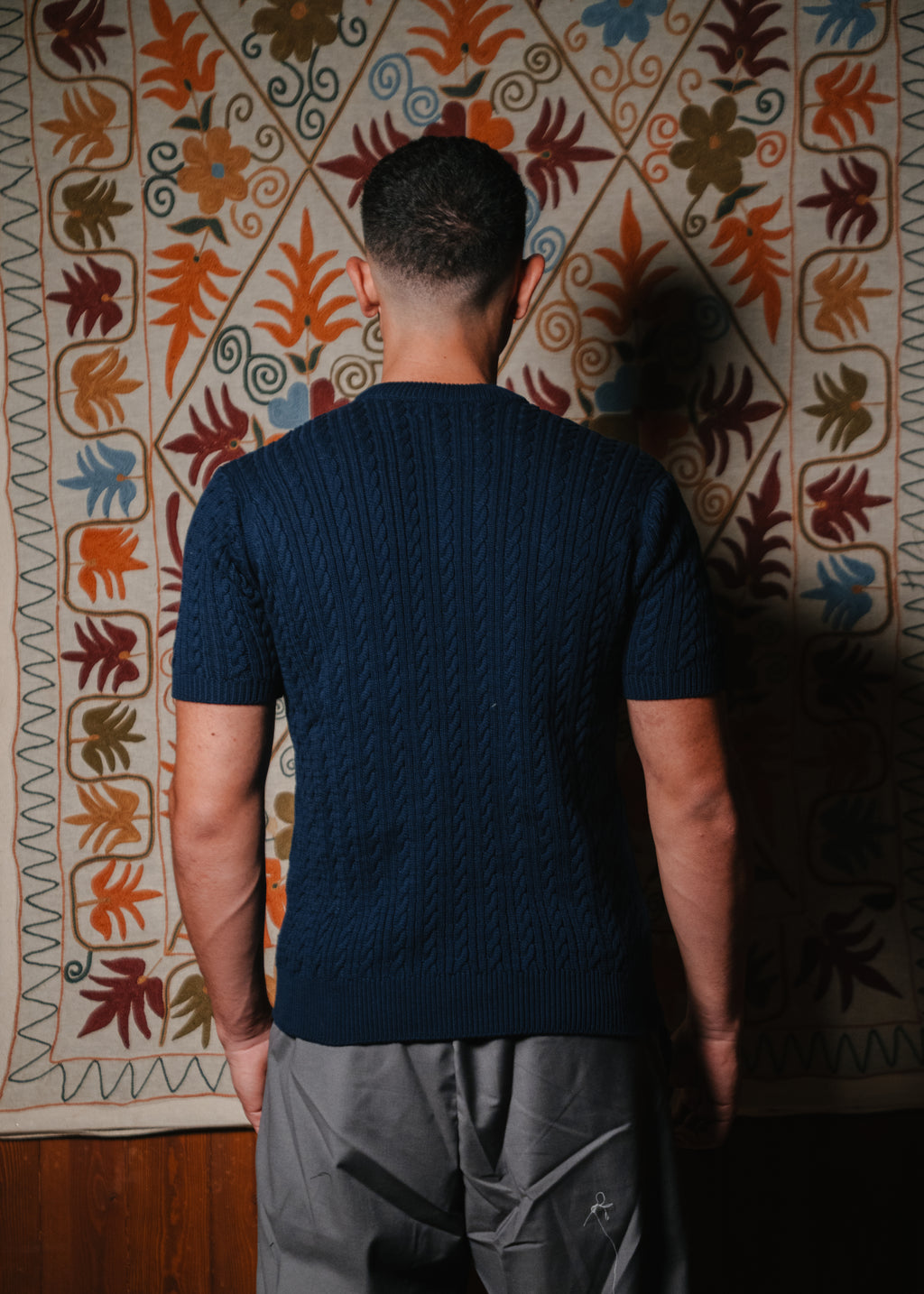 Navy Cable Knit Round Tshirt