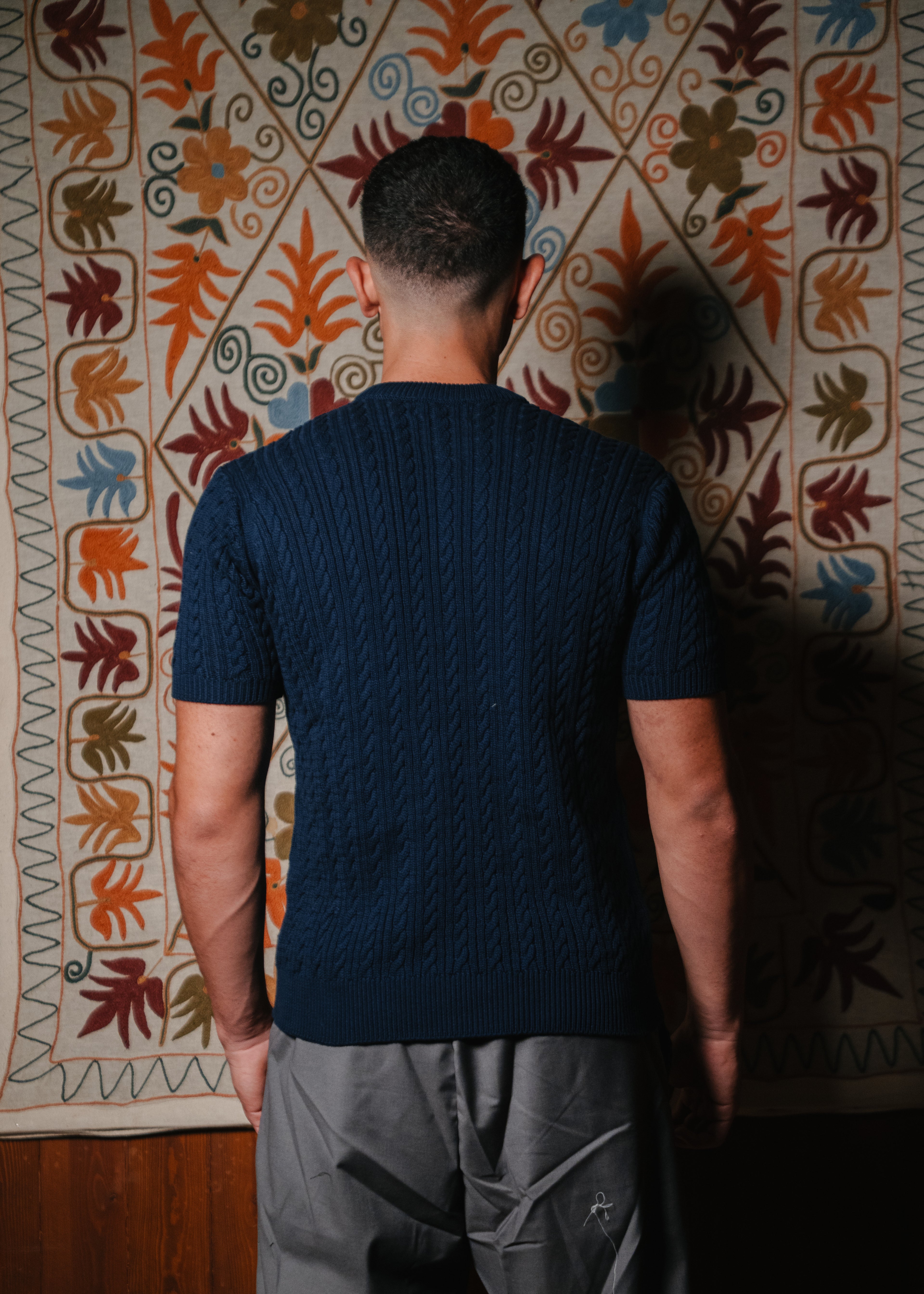 Navy Cable Knit Round Tshirt