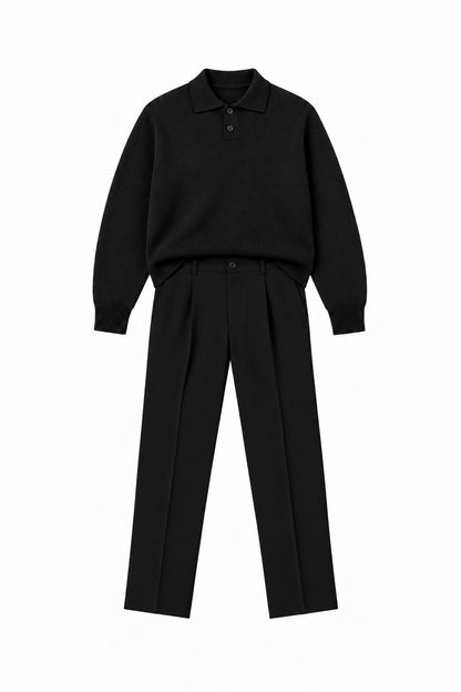 Black Knitted Button Up+B Tailored
