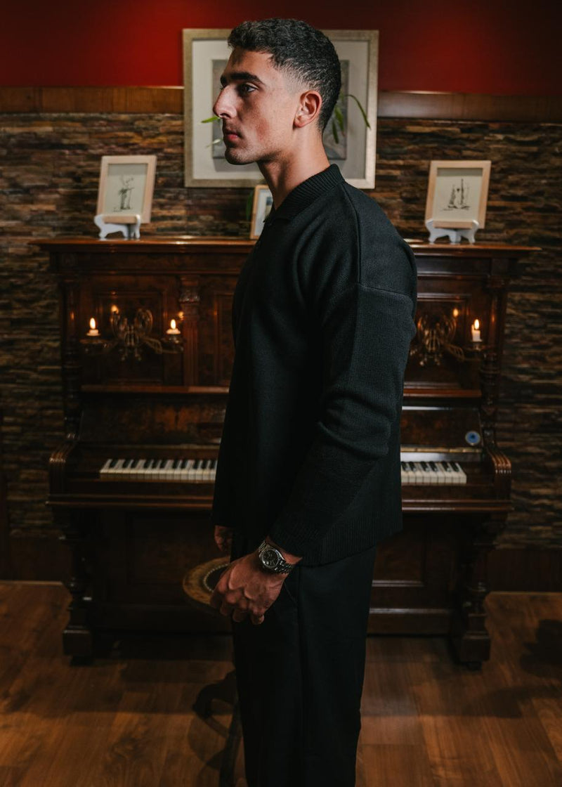 Black Knitted Button Up product-only mockup