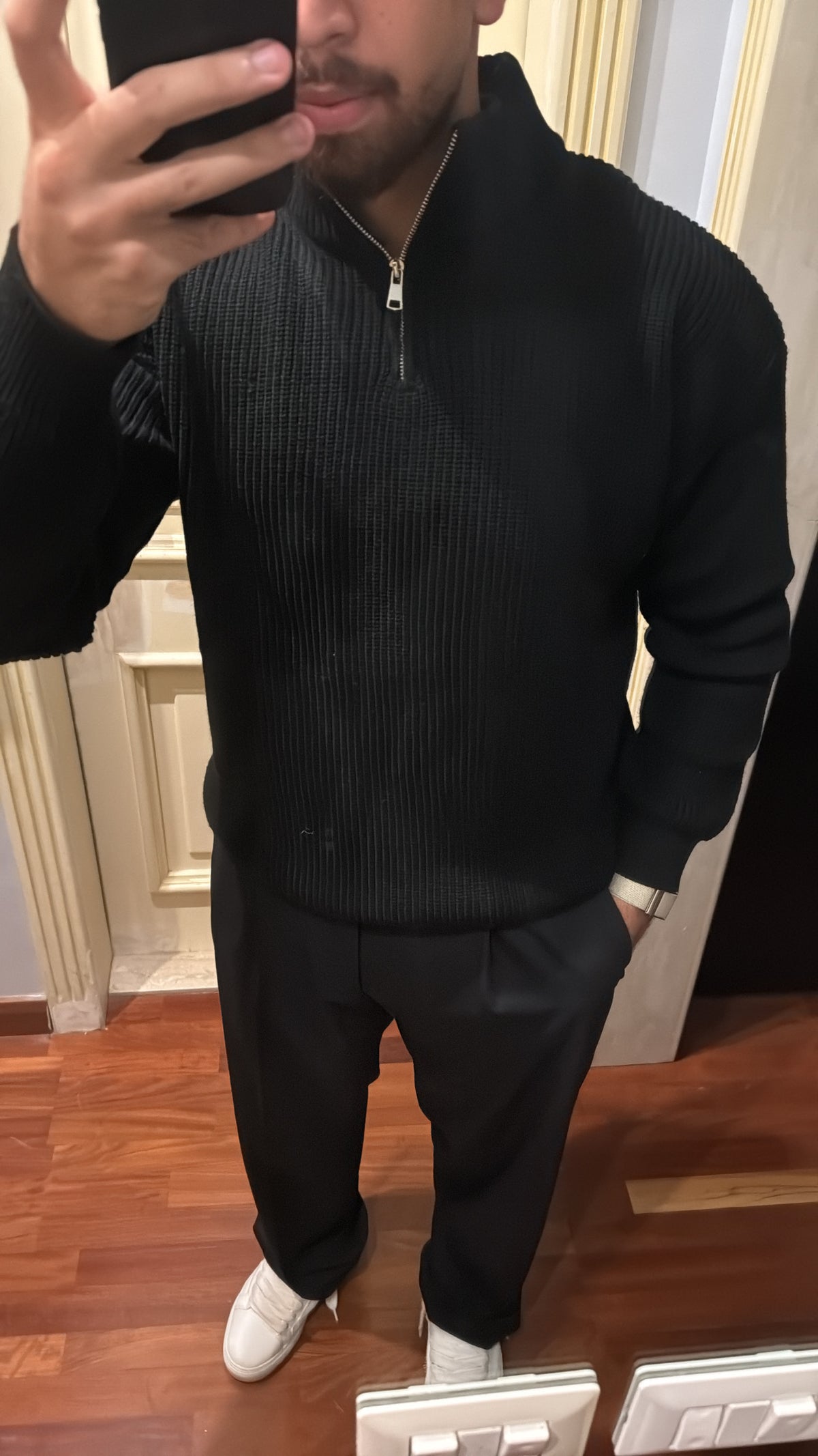 Black knitted Quarter Zipper
