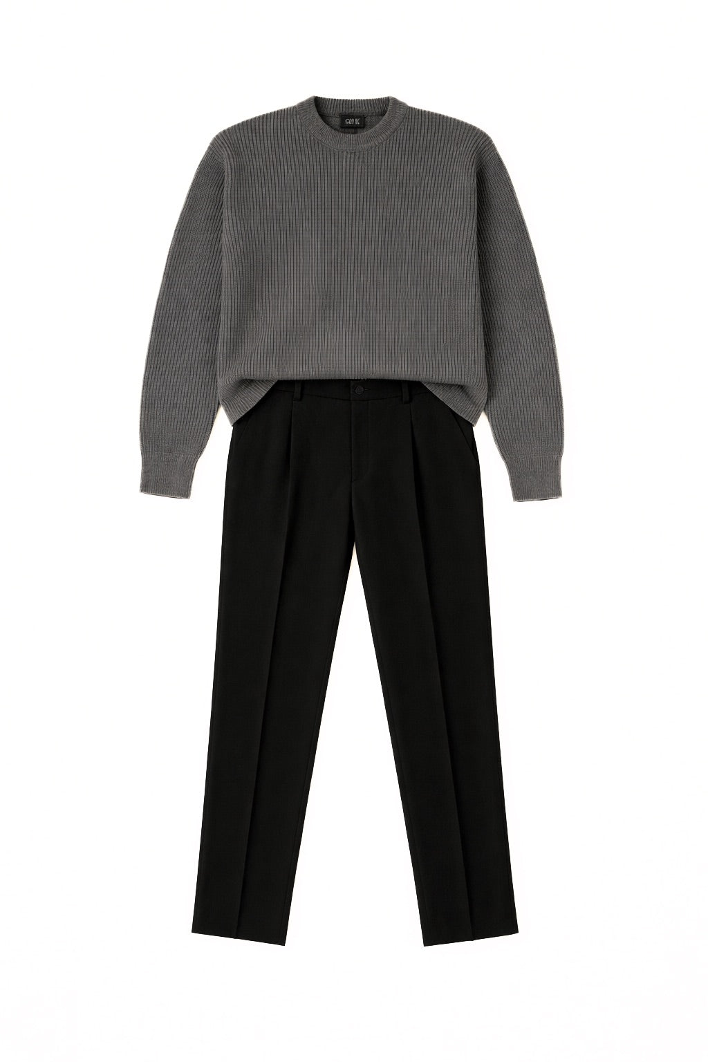 Grey Ribbed Knitted Sweater+B Tailored
