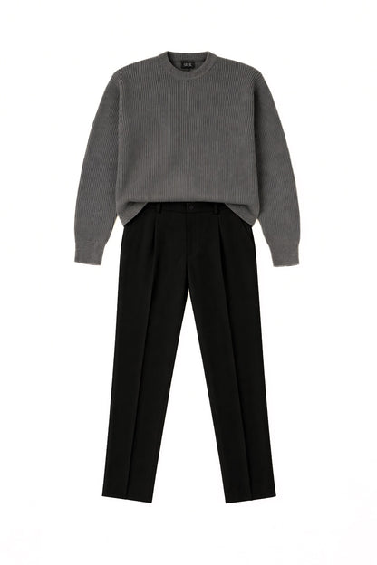 Grey Ribbed Knitted Sweater+B Tailored
