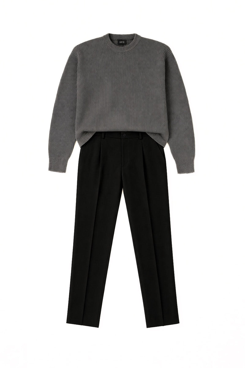 Grey Ribbed Knitted Sweater+B Tailored