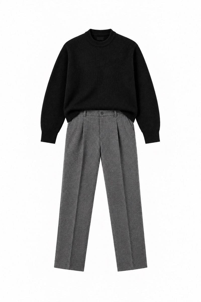Black Ribbed Knitted Sweater+G Tailored