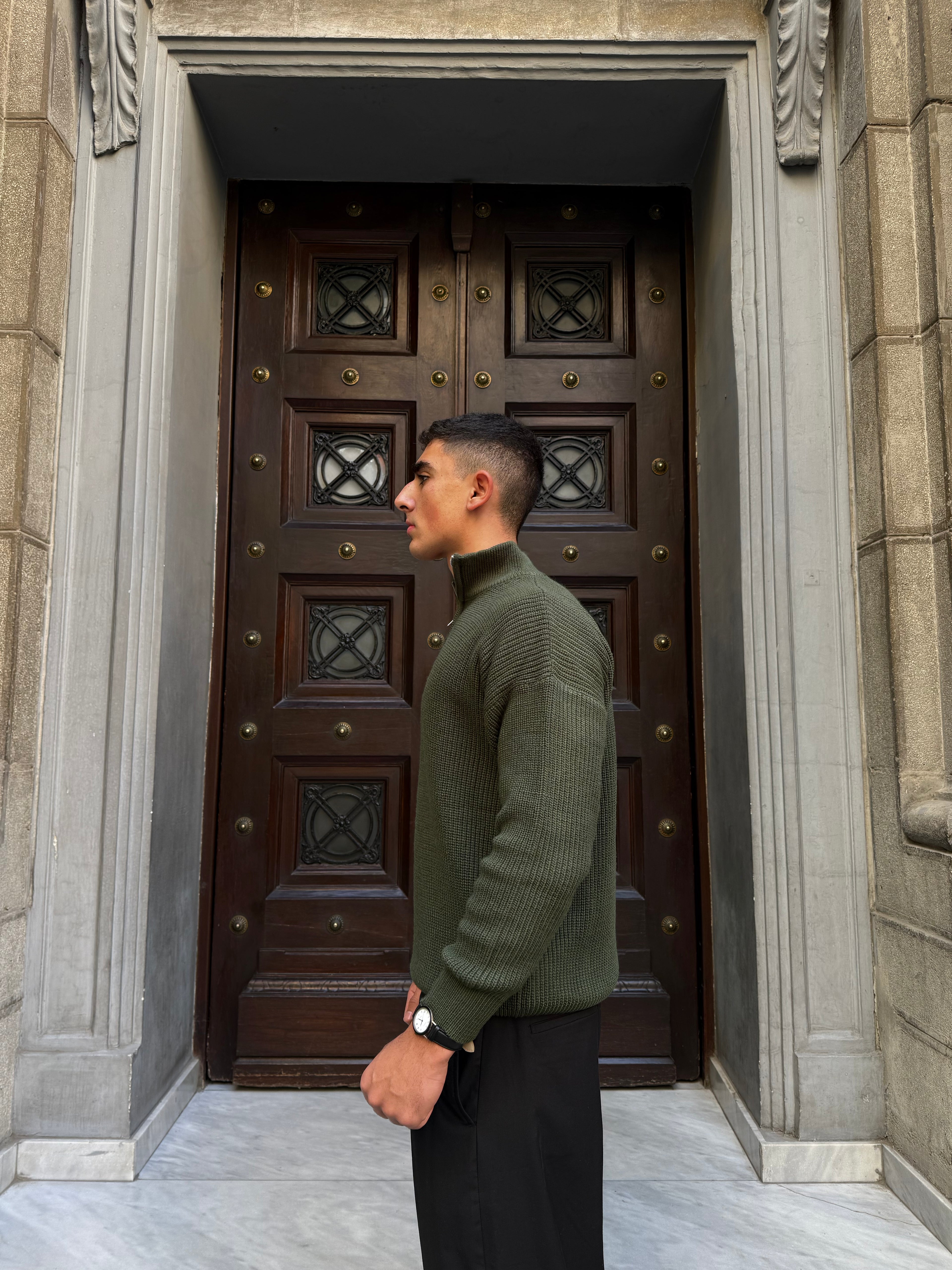 Olive Knitted Quarter Zipper