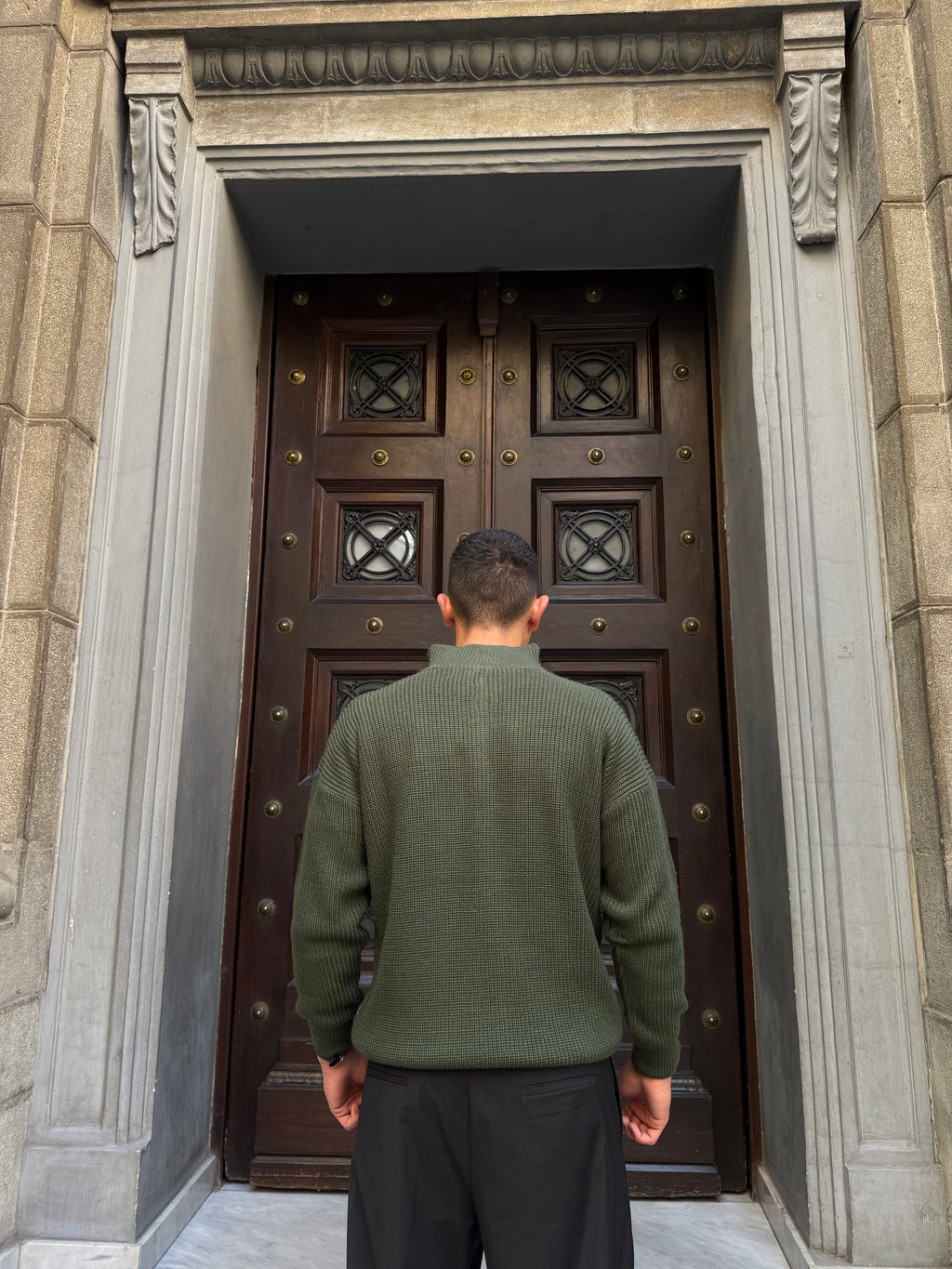 Olive Knitted Quarter Zipper