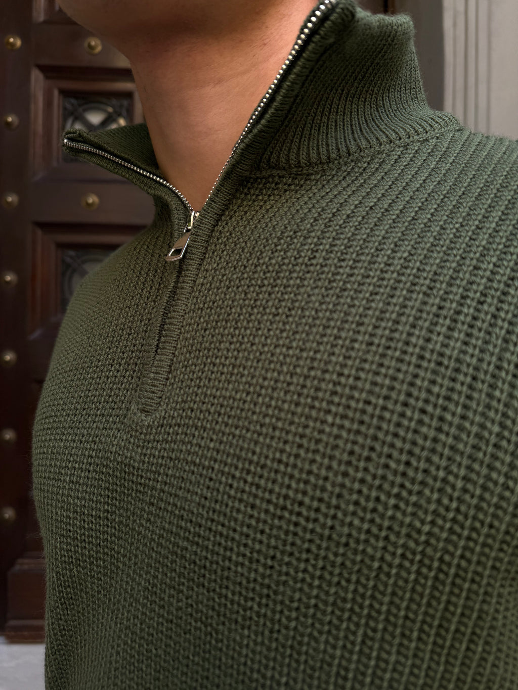 Olive Knitted Quarter Zipper