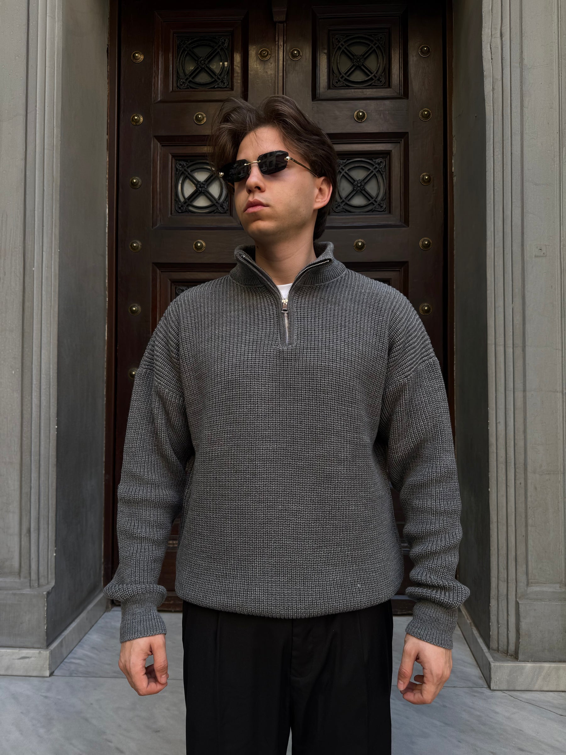 Grey Knitted Quarter Zipper