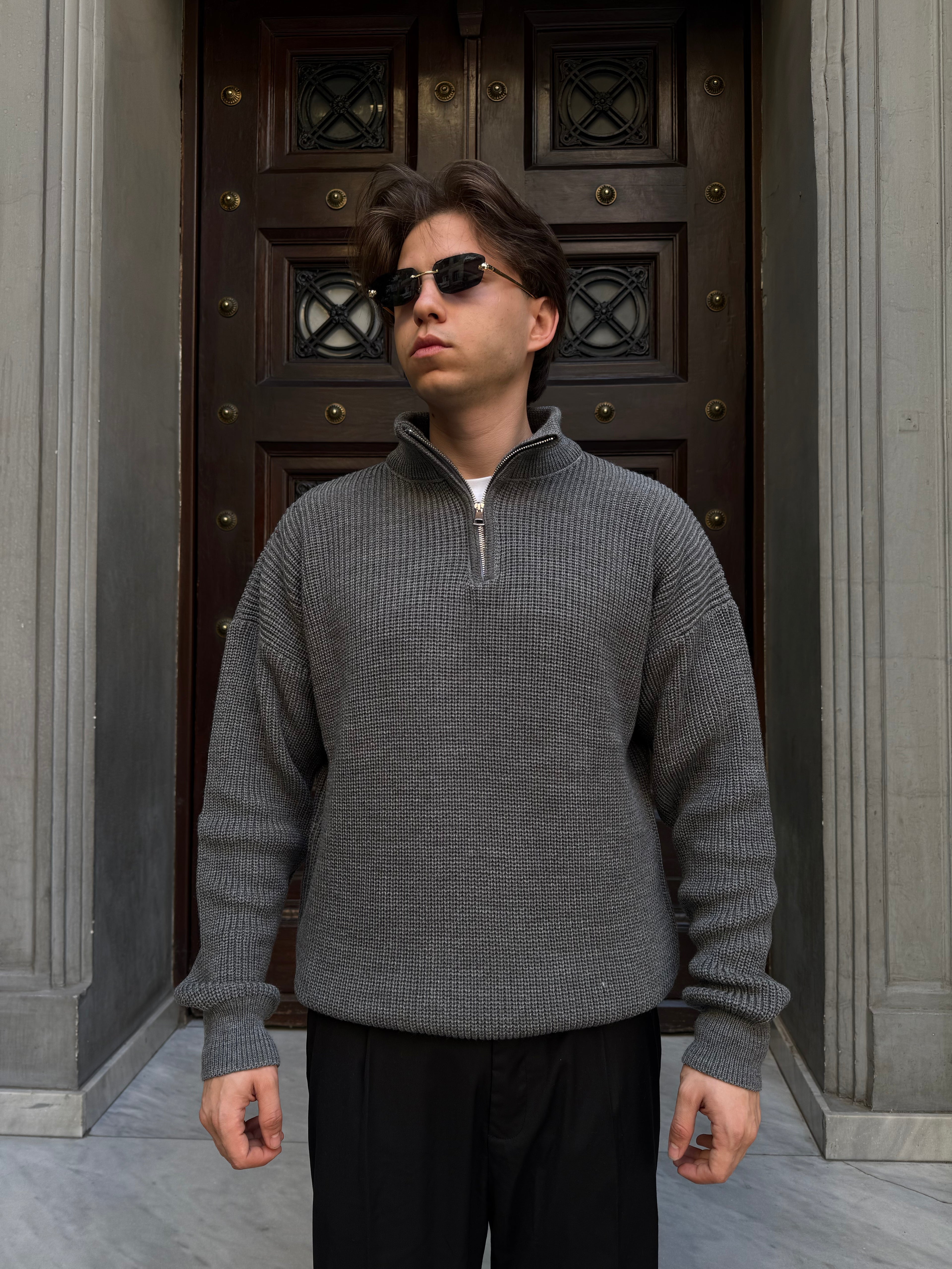 Grey Knitted Quarter Zipper