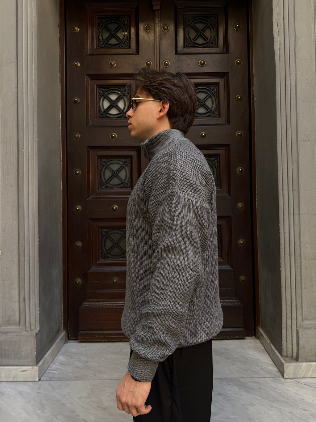 Grey Knitted Quarter Zipper