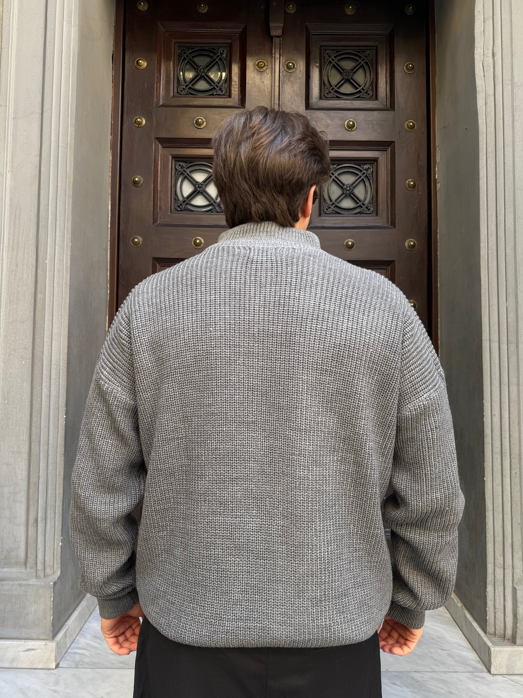Grey Knitted Quarter Zipper