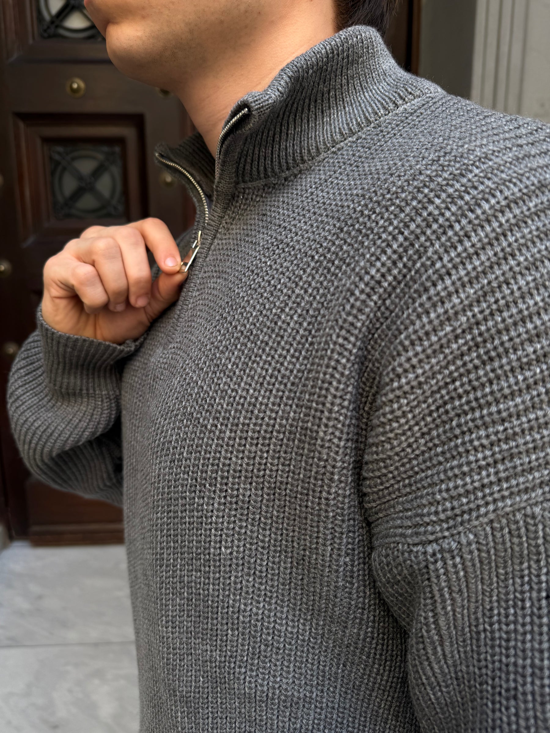 Grey Knitted Quarter Zipper