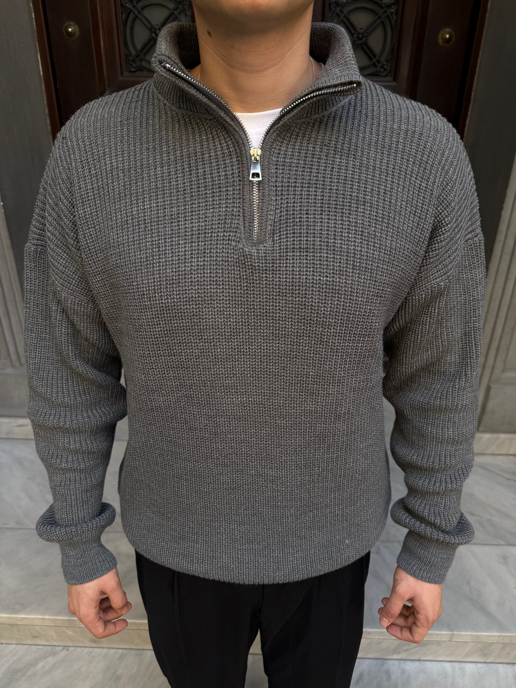 Grey Knitted Quarter Zipper