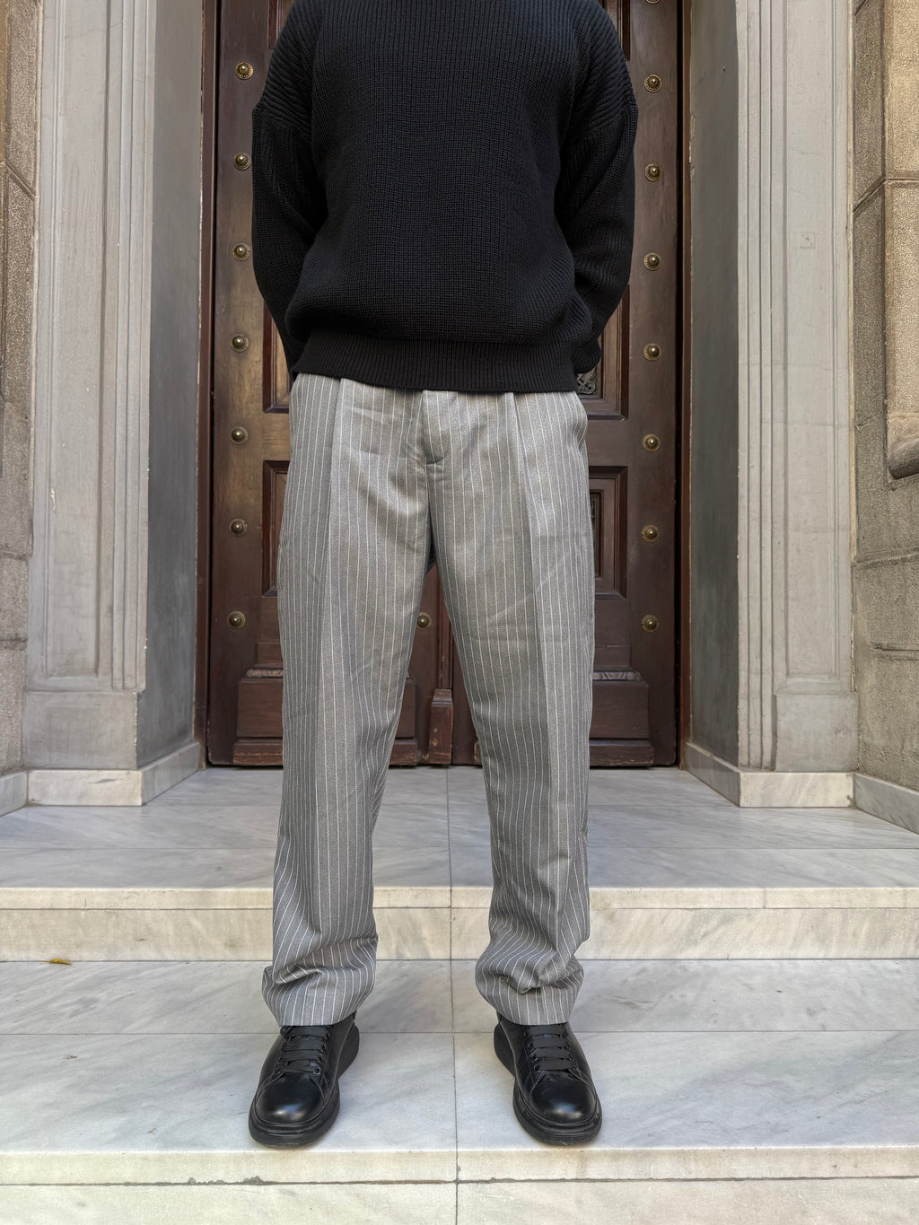 Grey Pinstriped Pants