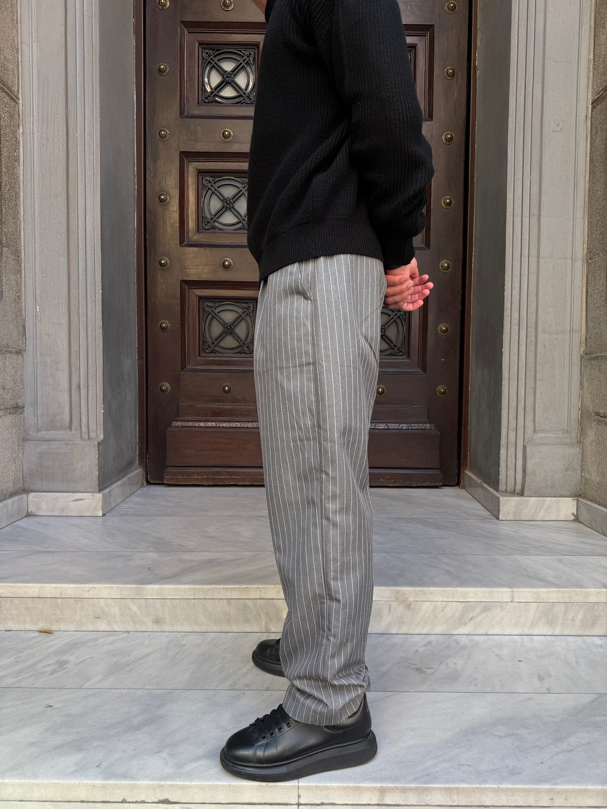 Grey Pinstriped Pants