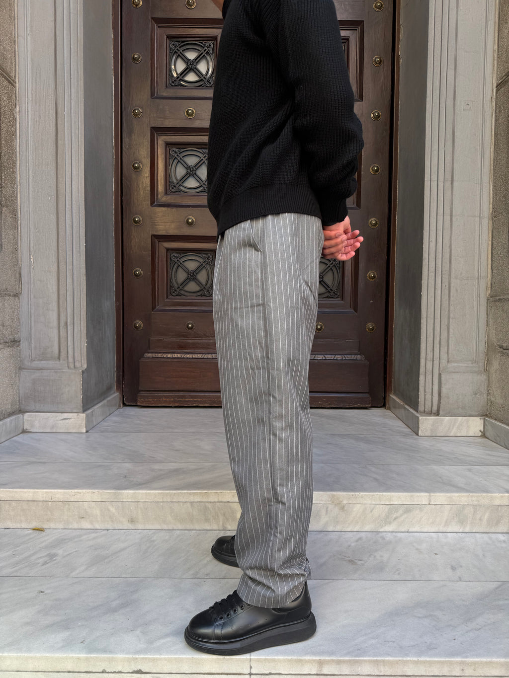 Grey Pinstriped Pants