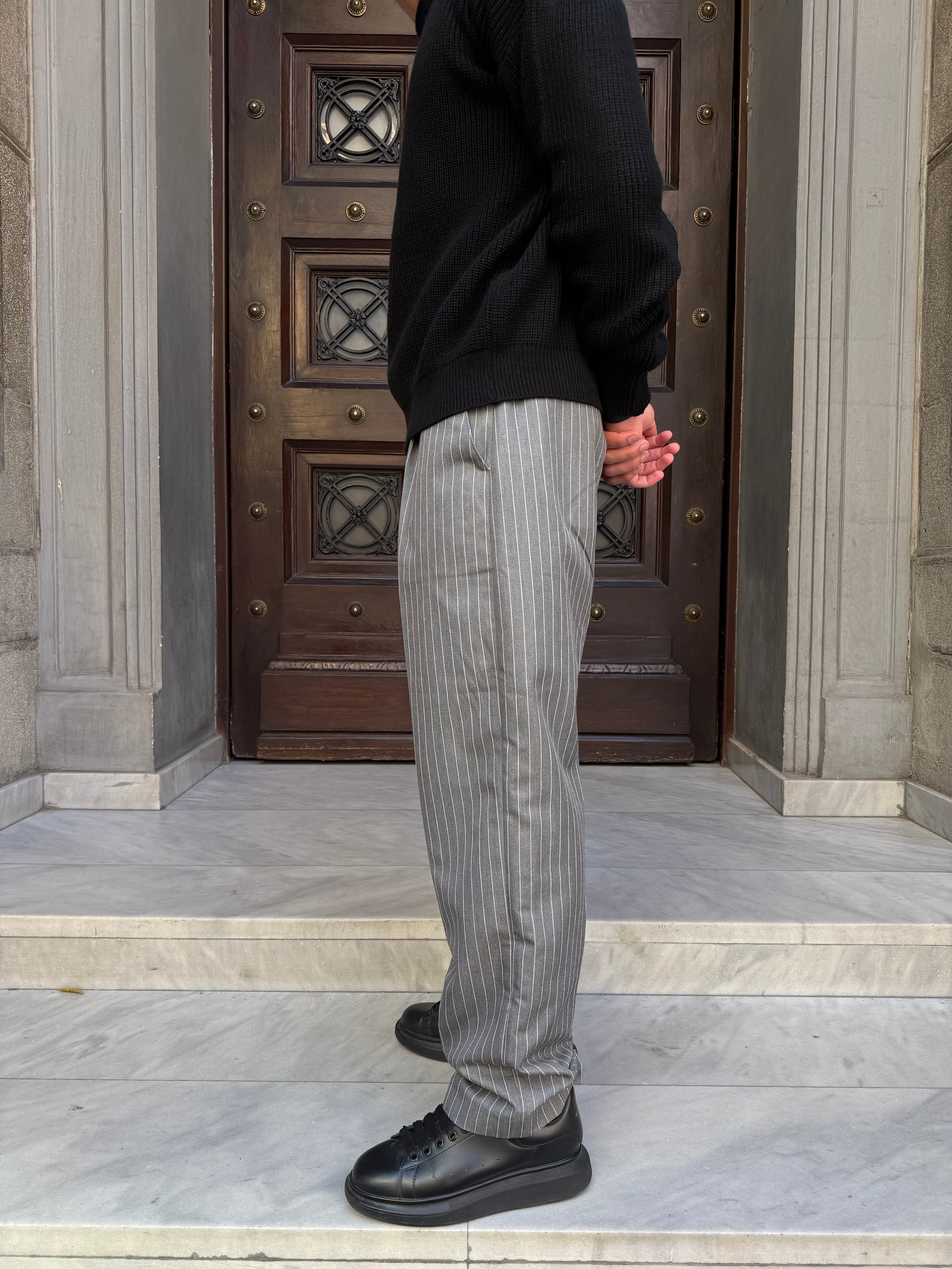 Grey Pinstriped Pants