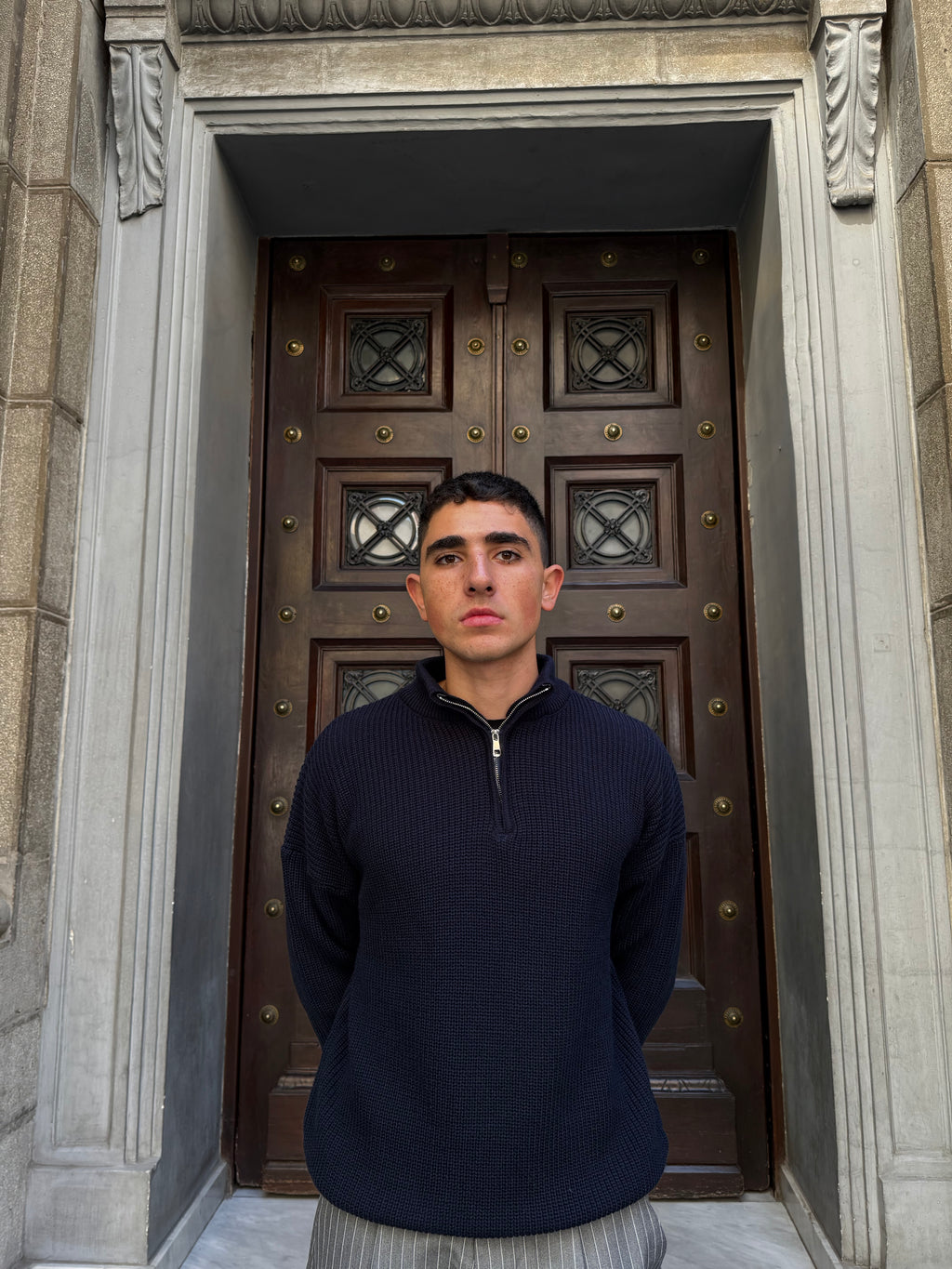 Navy Knitted Quarter Zipper