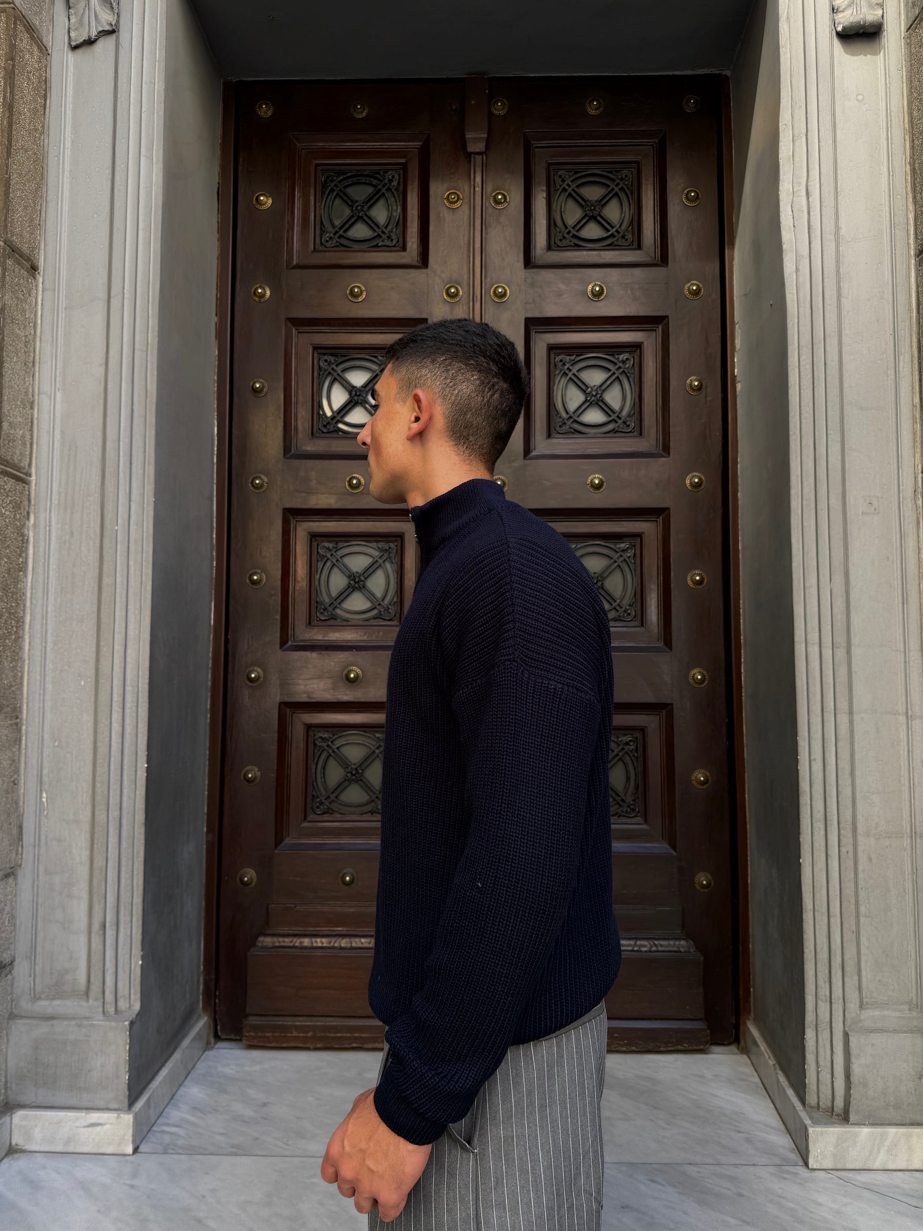Navy Knitted Quarter Zipper
