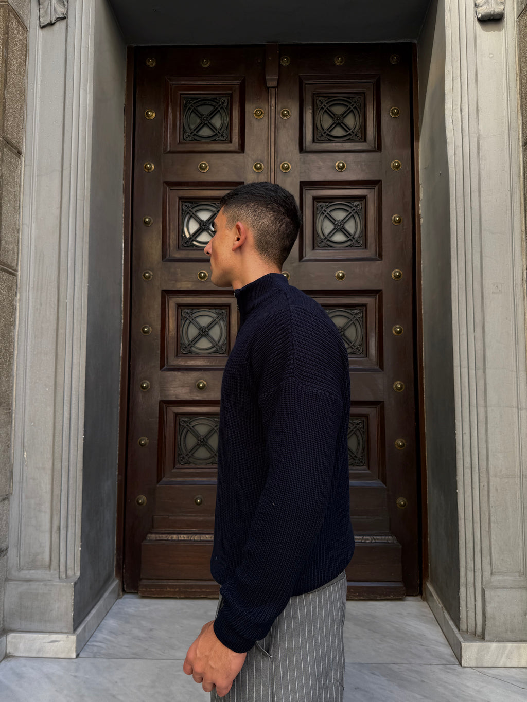 Navy Knitted Quarter Zipper