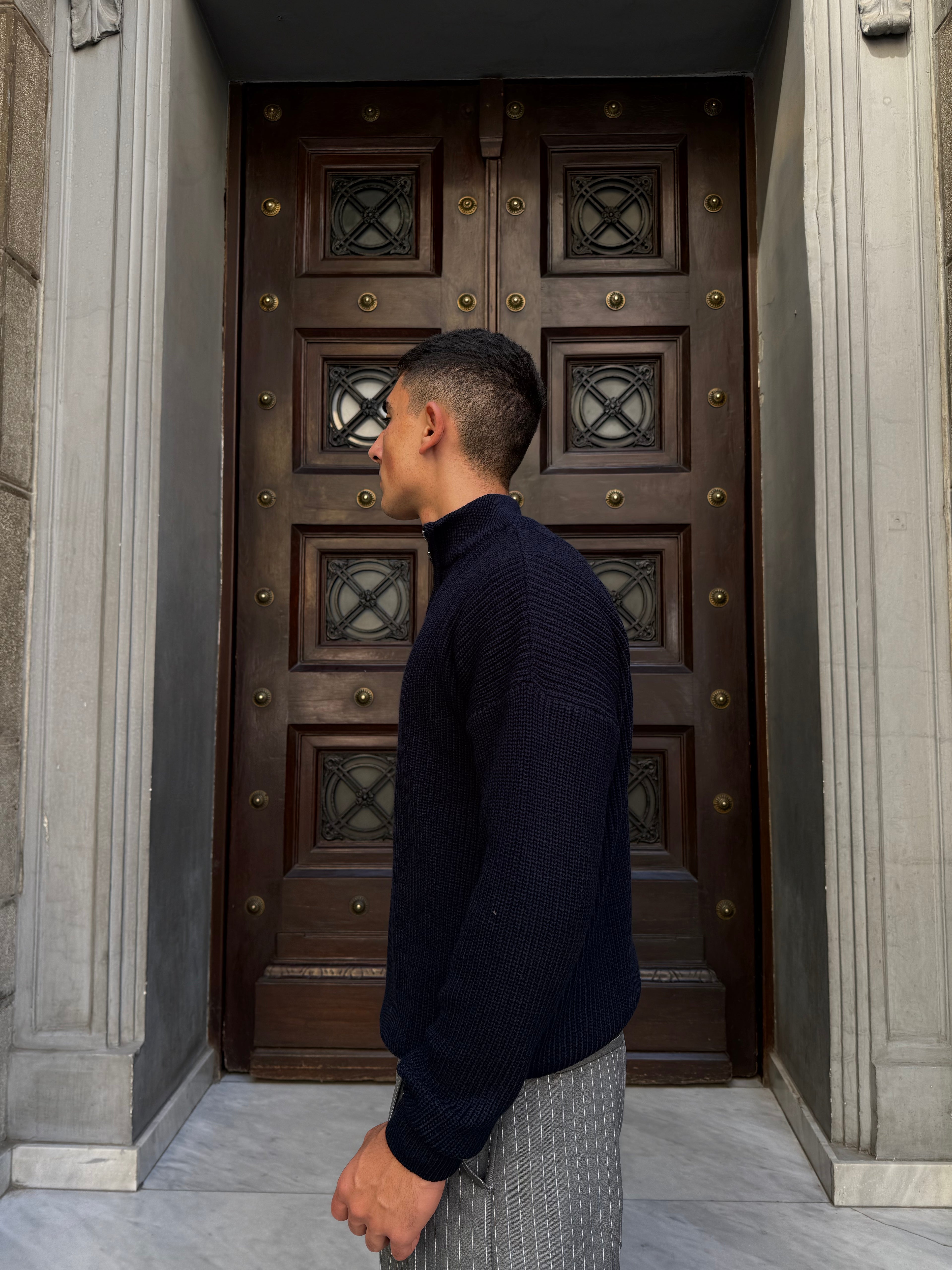 Navy Knitted Quarter Zipper