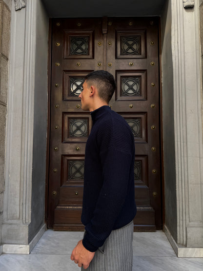Navy Knitted Quarter Zipper