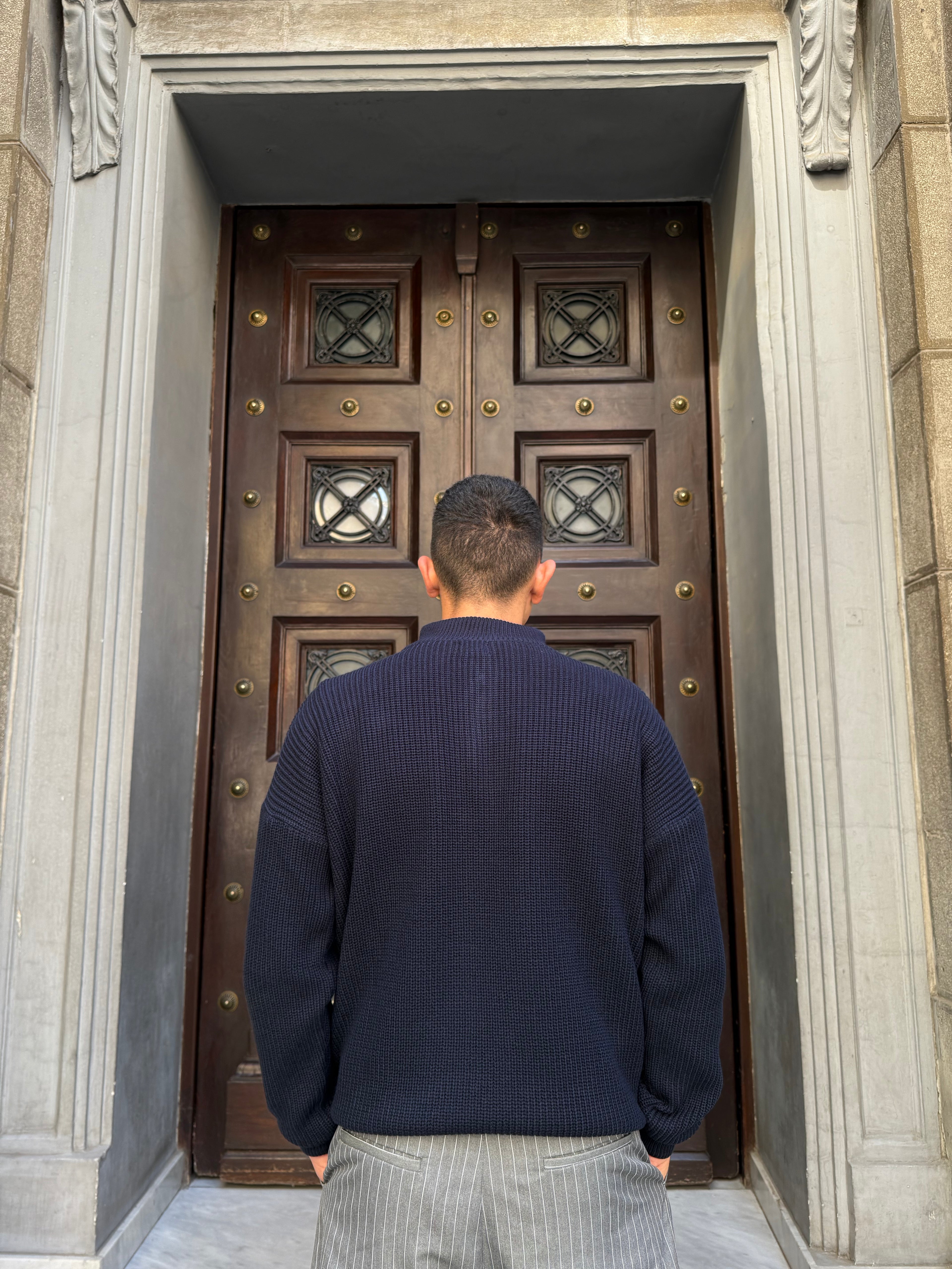 Navy Knitted Quarter Zipper