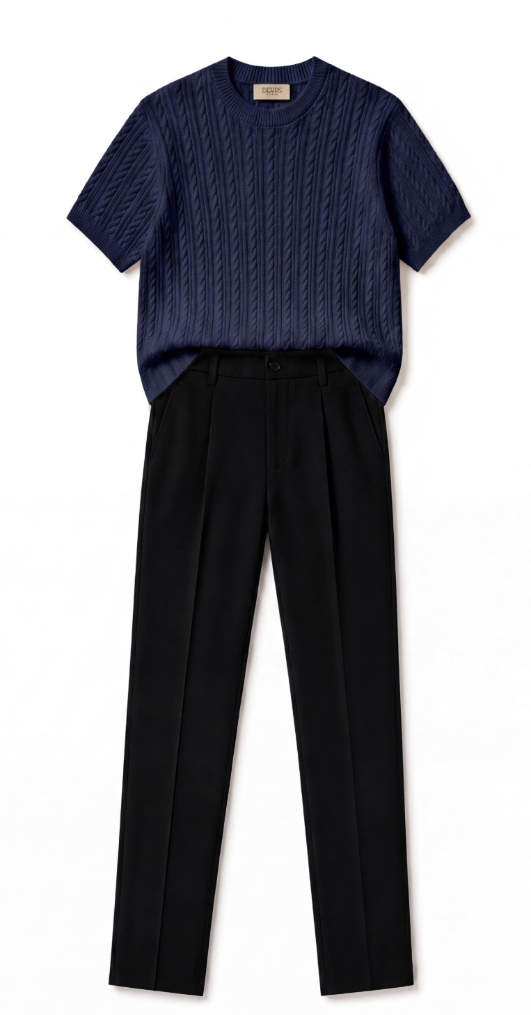 Navy Cable Knit Tshirt+Tailored
