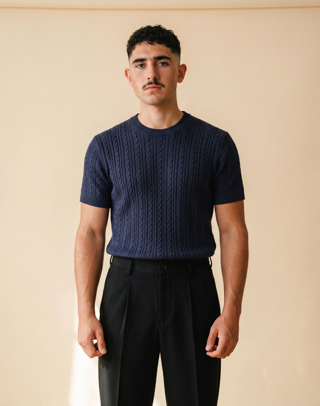 Navy Cable Knit Tshirt+Tailored