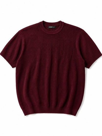 Burgundy Knitted Round T-shirt