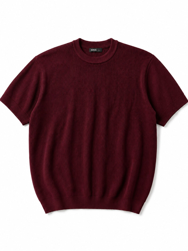 Burgundy Knitted Round T-shirt