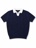 Navy Two Tone Cable Knit Polo