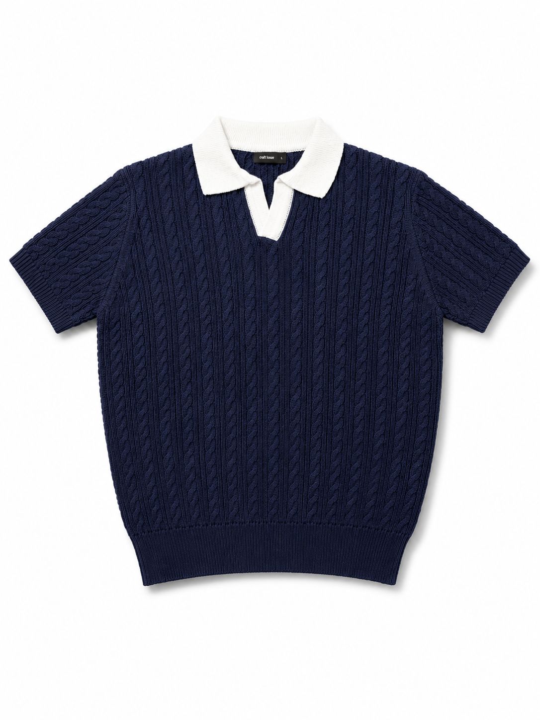 Navy Two Tone Cable Knit Polo