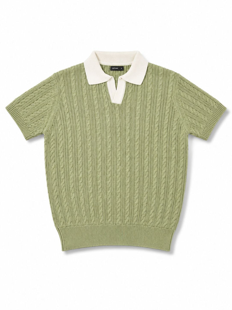 Sage Green Two Tone Knitted Polo